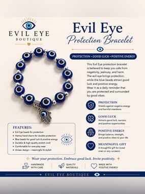 Evil Eye Protection Bracelet - Blue Beaded Hamsa Charm